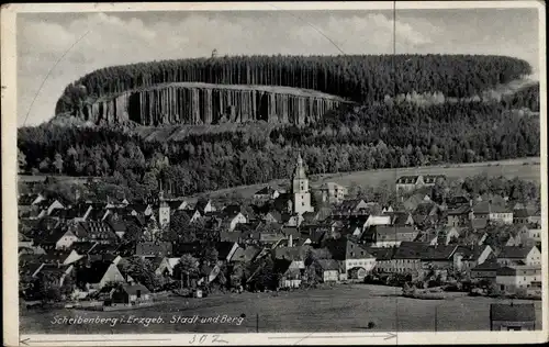 Ak Scheibenberg Erzgebirge, Stadt und Berg