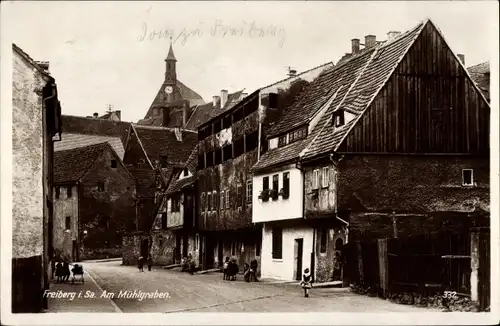 Ak Freiberg in Sachsen, Am Mühlgraben, Kinder, Puppenwagen