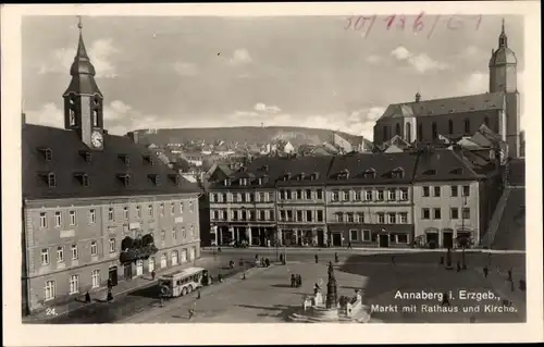 Ak Annaberg Buchholz im Erzgebirge, Markt, Rathaus, Kirche