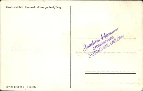 Ak Zinnwald Georgenfeld Altenberg im Erzgebirge, Grenzsteinhof, Winter