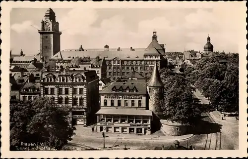 Ak Plauen im Vogtland, Tunnel und Rathaus