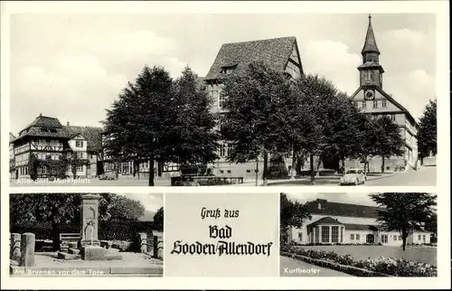 Ak Bad Sooden Allendorf an der Werra Hessen, Kurtheater, am Brunnen vor dem Tore, Marktplatz, Kirche