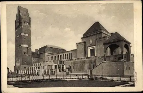 Ak Darmstadt in Hessen, Hochzeitsturm und Ausstellungsgebäude