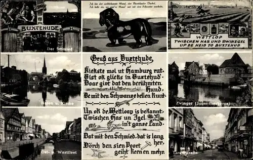 Ak Buxtehude in Niedersachsen, Schmied, Gedicht, Zwinger, Hafen, Kirche, Ostfleet, Westfleet