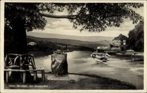 Ak Hann. Münden in Niedersachsen, Weserstein, Dampfschiff