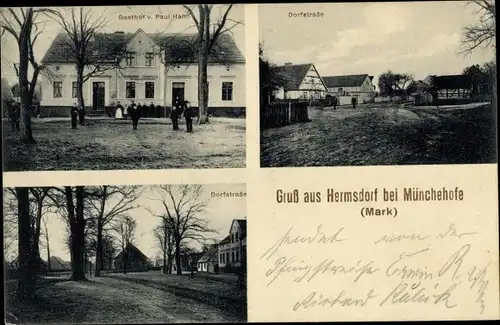 Ak Hermsdorf Münchehofe in Brandenburg, Dorfstraße, Gasthof