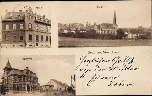 Ak Vieselbach Erfurt in Thüringen, Sparkasse, Kirche, Postamt