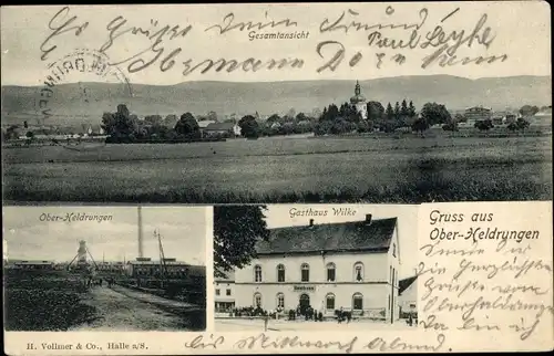 Ak Heldrungen in Thüringen, Gesamtansicht, Gasthaus Wilke