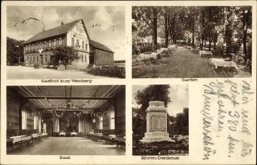 Ak Schöppenstedt in Niedersachsen, Gasthof zum Weinberg, Ehrendenkmal, Garten