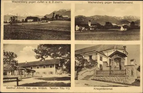 Ak Wackersberg in Oberbayern, Kriegerdenkmal, Benediktenwand, Gasthof Altwirt