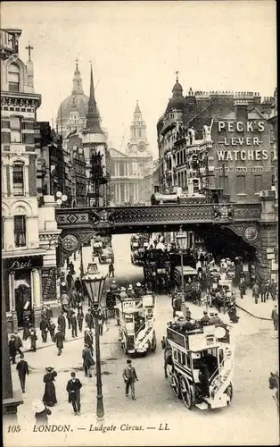 AK London City, St. Paul's Cathedral und Ludgate Hill, Ludgate Circus