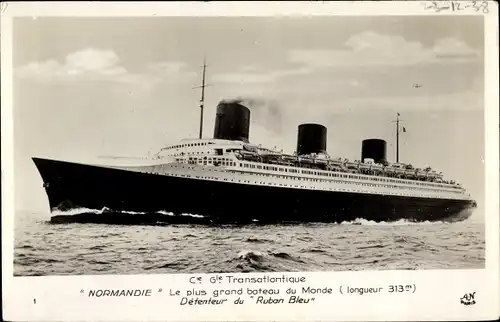 Ak Transatlantique Normandie der French Line, CGT, Träger des Blauen Bandes