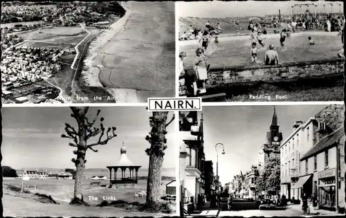 Ak Nairn Schottland, from air, Padding Pool, The Links, High Street