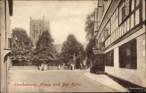 Ak Tewkesbury Gloucestershire England, Abbey, Bell Hotel