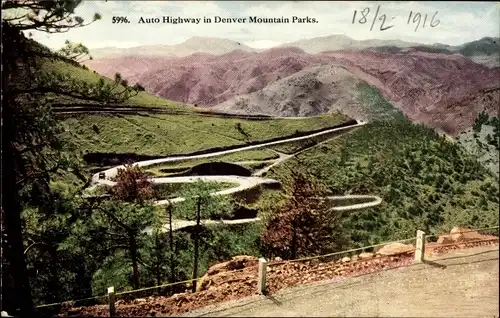 Ak Denver Colorado USA, Auto Highway in den Mountain Parks