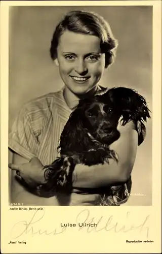 Ak Schauspielerin Luise Ullrich, Portrait, Hund, Autogramm