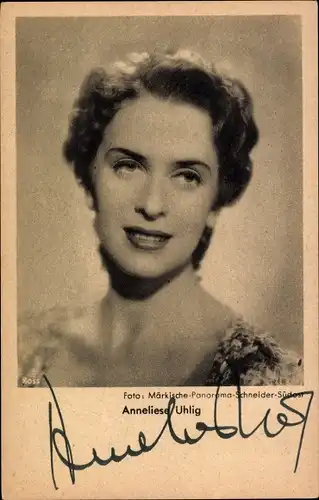 Ak Schauspielerin Anneliese Uhlig, Ross Verlag, Portrait, Autogramm