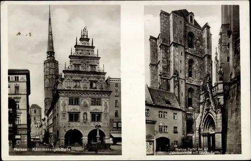 Ak Nysa Neisse Schlesien, Kämmereigebäude, Jakobuskirche, Glockenturm