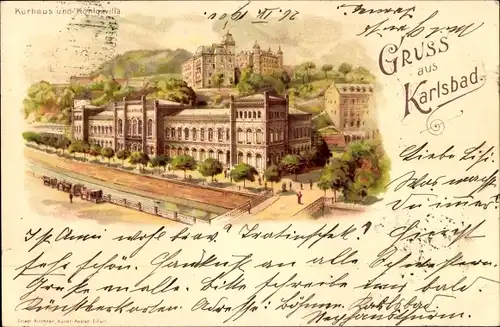 Litho Karlovy Vary Karlsbad Stadt, Kurhaus, Königsvilla