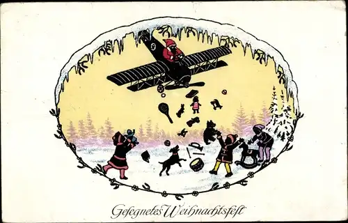 Ak Glückwunsch Weihnachten, Flugzeug, Geschenke, Kinder