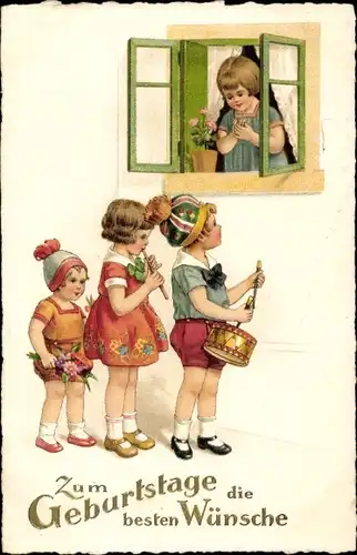 Ak Glückwunsch Geburtstag, Kinder, Musikinstrumente, Geburtstagskind