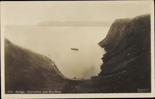Ak Hornvika Hornviken Nordkap Norwegen, Panorama, Dampfer