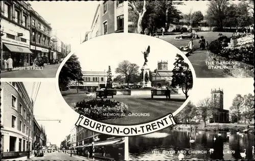 Ak Burton upon Trent Staffordshire England, Memorial Grounds, Kirche, High Street