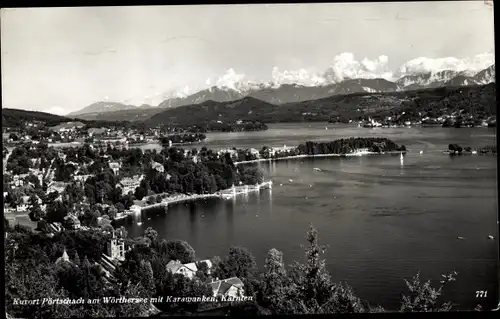 Ak Pörtschach am Wörther See Kärnten, Panaorama, Ort mit Karawanken