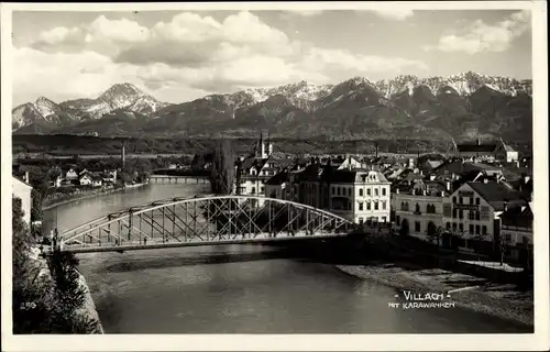 Ak Villach Kärnten, Blick auf die Karawanken, Brücke