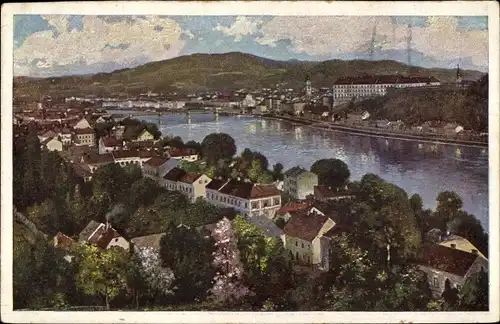 Künstler Ak Linz an der Donau Oberösterreich, Gesamtansicht der Stadt