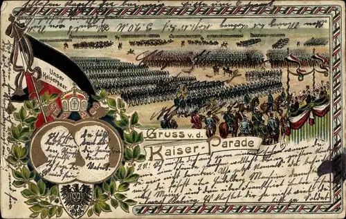 Präge Litho Kaiser-Parade, Kaiser Wilhelm II., Kaiserin Auguste Viktoria