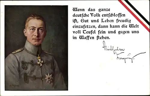 Künstler Ak Kronprinz Wilhelm von Preußen in Husarenuniform, Wenn das ganze Volk entschlossen ist