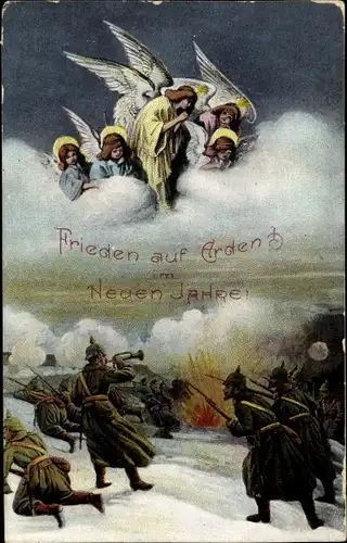 Ak Glückwunsch Neujahr, Schlachtfeld, Soldaten, Krieg, Schutzengel