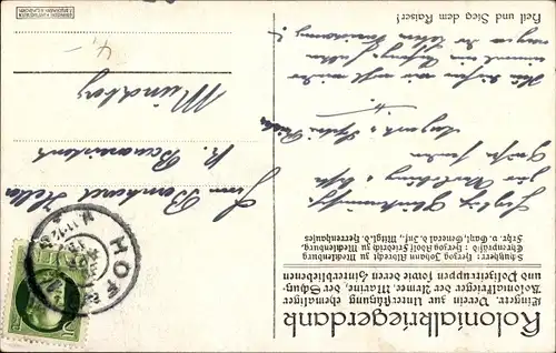Künstler Ak Kaiser Wilhelm II., Kolonialkriegerdank, Soldaten, Fahnen, Adler