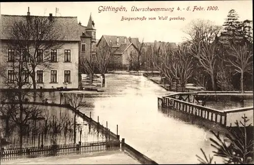 Ak Göttingen in Niedersachsen, Überschwemmung 1909, Bürgerstraße, Wall