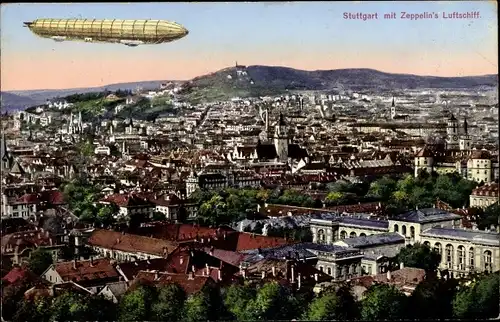 Ak Stuttgart in Württemberg, Gesamtansicht, Zeppelin