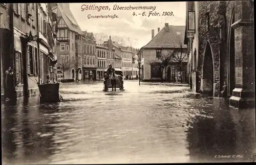 Ak Göttingen in Niedersachsen, Gronertorstraße, Hochwasser 4.-6. Februar 1909