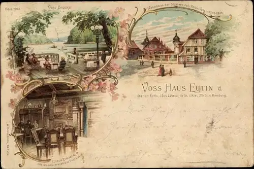 Litho Eutin in Ostholstein, Joh. Heinrich Voss Haus, Luisen-Zimmer, Voss-Brücke