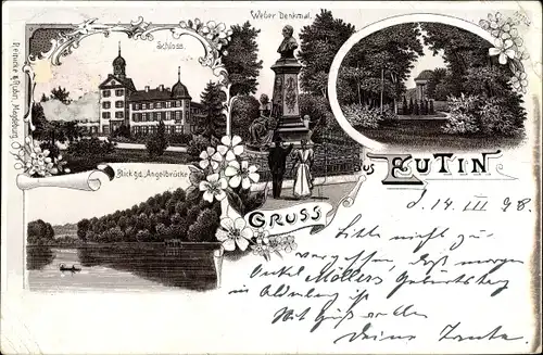 Litho Eutin in Ostholstein, Schloss, Weberdenkmal, Angelbrücke, Parkanlagen, Tempel