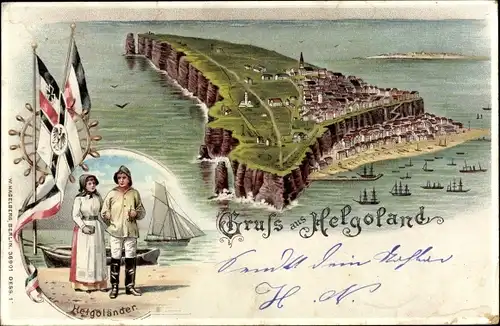 Litho Helgoland in Schleswig Holstein, Insel, Helgoländer, Fahnen