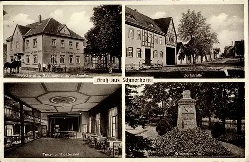 Ak Schwerborn Erfurt in Thüringen, Kriegerdenkmal, Fleischerei, Gasthaus zur guten Quelle