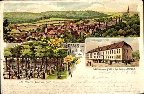 Litho Hochheim Erfurt in Thüringen, Gasthaus zum grünen Tal, Inh. G. Wienecke, Totalansicht