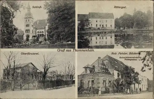 Ak Thammenhain Lossatal in Sachsen, Schloss, Rittergut, Oberförsterei, Bäckerei und Geschäft