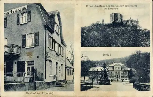 Ak Sylda Harkerode Arnstein im Südharz, Ruine Arnstein, Schloss, Gasthaus, Gasthof zur Erholung
