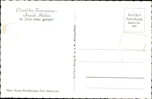 Ak Schauspielerin Chariklia Baxevanos und Frank Holm in Von allen geliebt