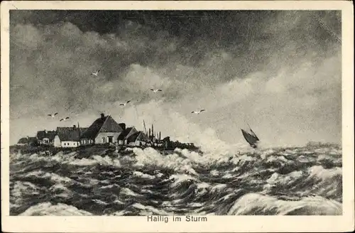 Ak Hallig im Sturm