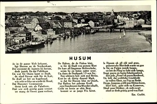 Ak Husum in Nordfriesland, Panorama, Gedicht von Em. Gurlitt