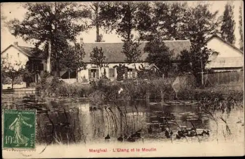 Ak Margival Aisne, L'Etang, Le Moulin