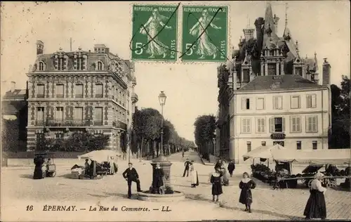 Ak Épernay Marne, La Rue du Commerce
