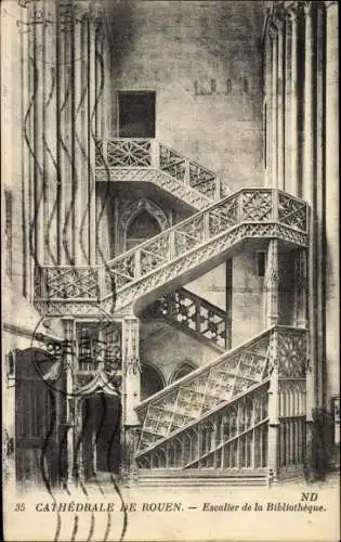 Ak Rouen Seine Maritime, Kathedrale, Treppenhaus der Bibliothek